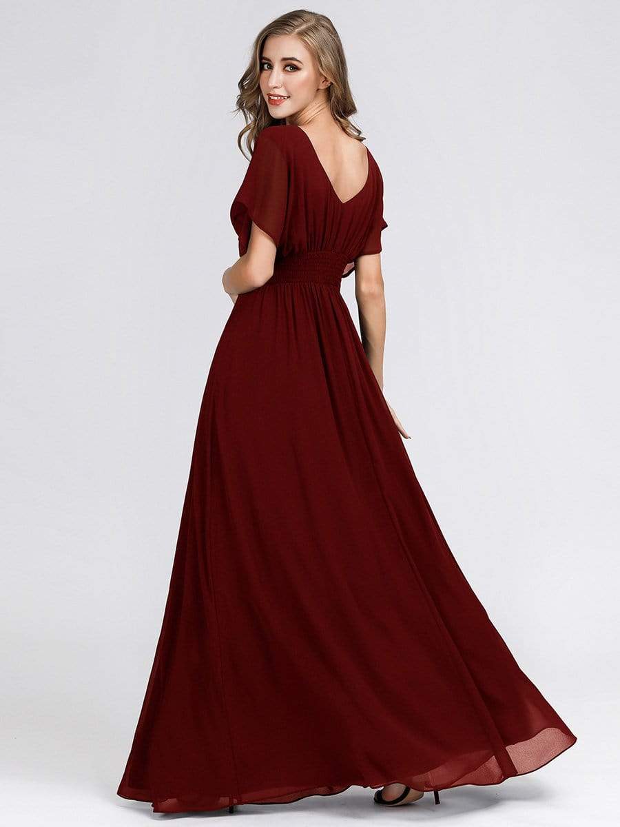 COLOR=Burgundy | Women'S A-Line Empire Waist Evening Party Maxi Dress-Burgundy 4