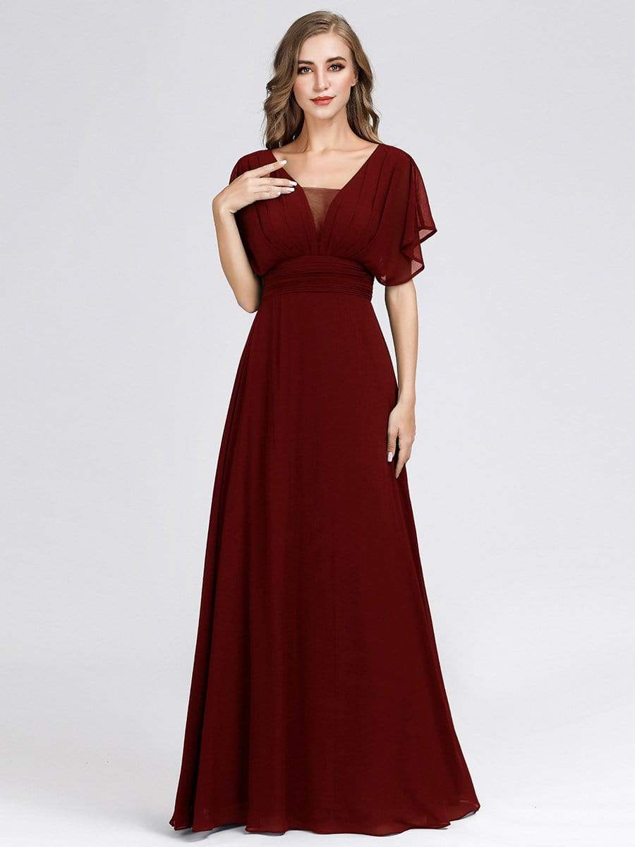 COLOR=Burgundy | Women'S A-Line Empire Waist Evening Party Maxi Dress-Burgundy 6