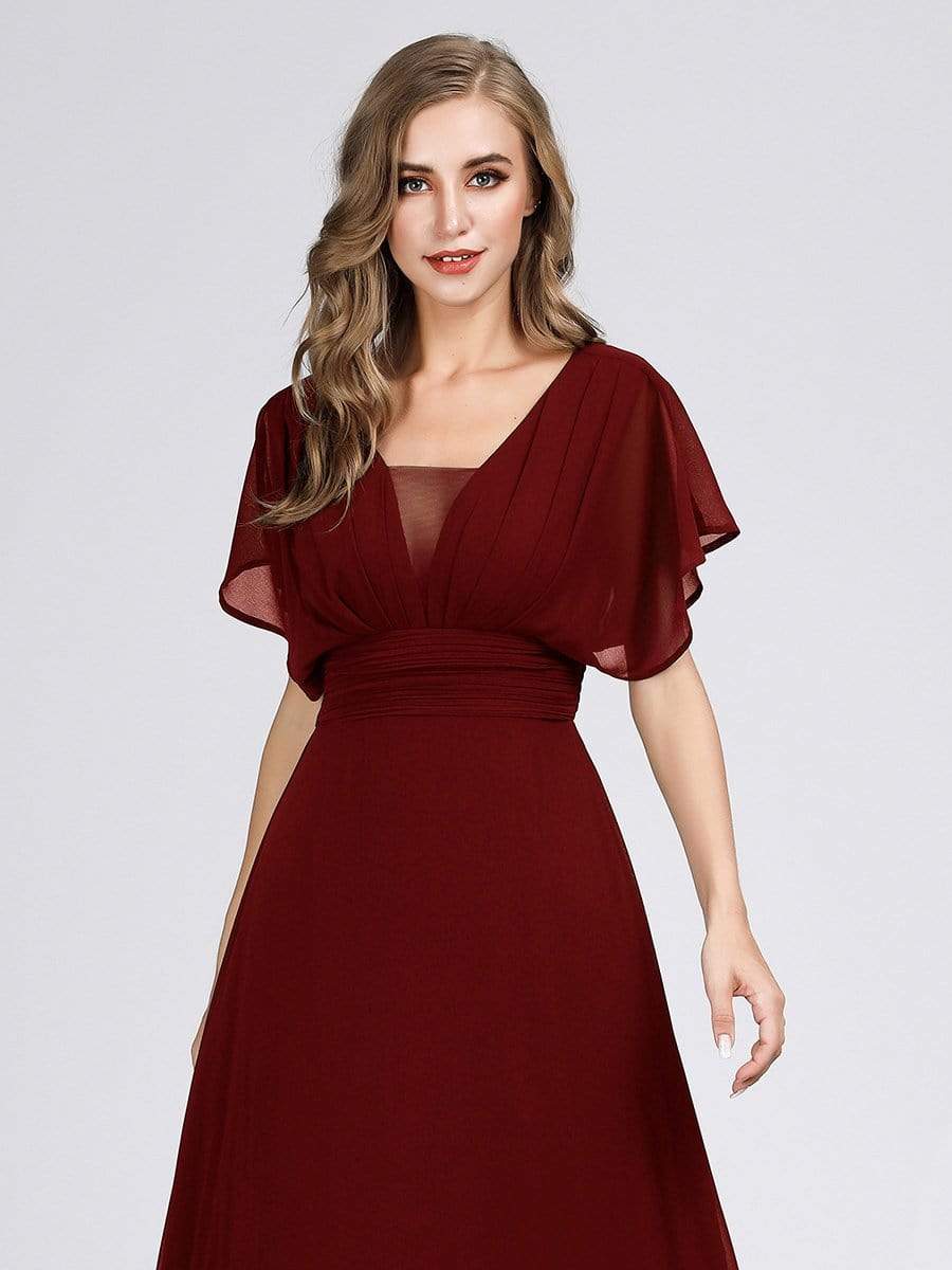 COLOR=Burgundy | Women'S A-Line Empire Waist Evening Party Maxi Dress-Burgundy 7