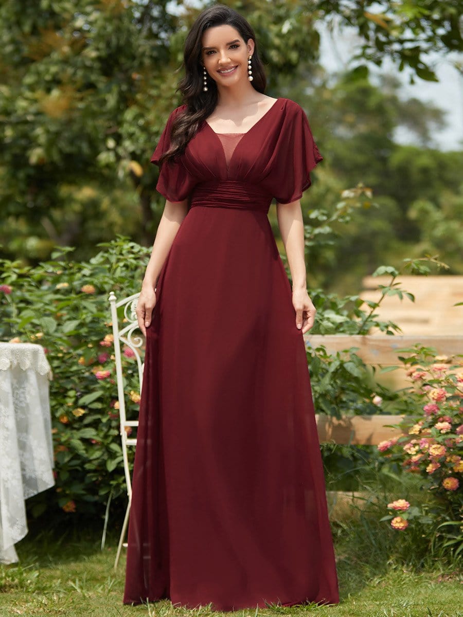 COLOR=Burgundy | Women'S A-Line Empire Waist Evening Party Maxi Dress-Burgundy 1