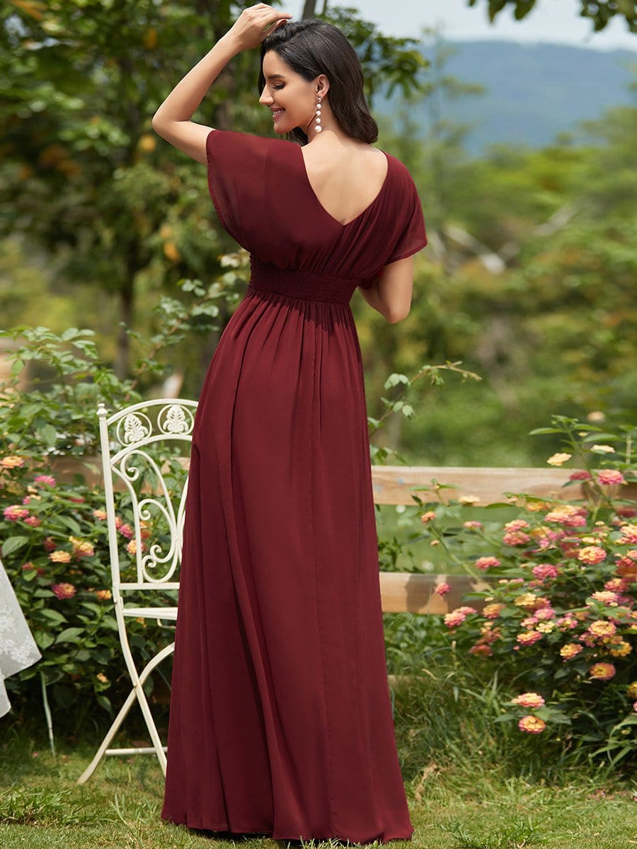 COLOR=Burgundy | Women'S A-Line Empire Waist Evening Party Maxi Dress-Burgundy 2