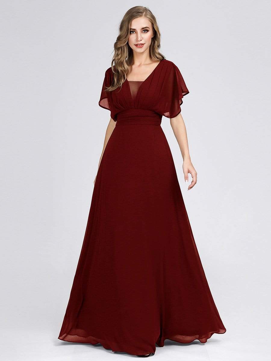 COLOR=Burgundy | Women'S A-Line Empire Waist Evening Party Maxi Dress-Burgundy 3