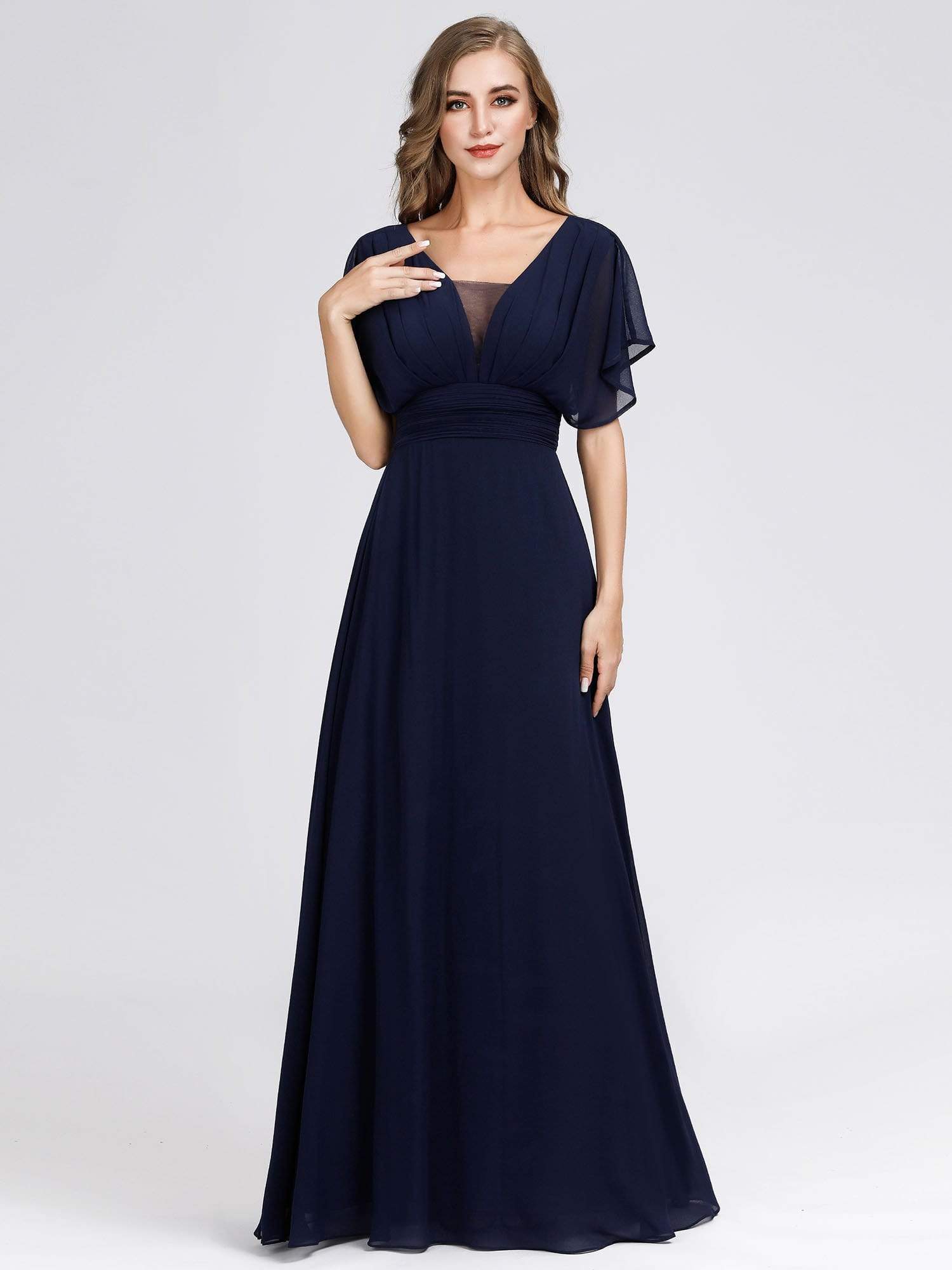 Color=Navy Blue | Women'S A-Line Empire Waist Evening Party Maxi Dress-Navy Blue 2