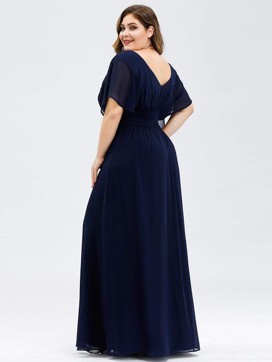 COLOR=Navy Blue | Plus Size Women'S A-Line Empire Waist Evening Party Maxi Dress-Navy Blue 2