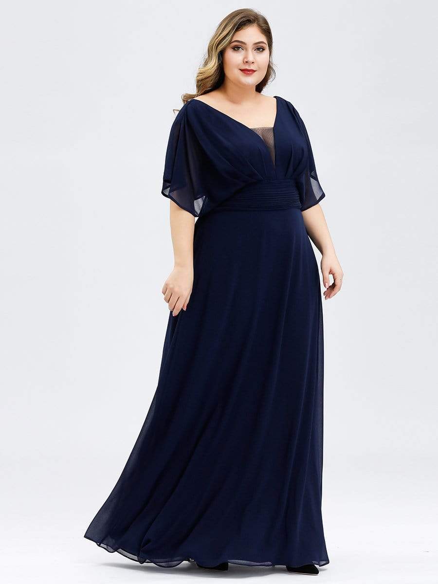 COLOR=Navy Blue | Plus Size Women'S A-Line Empire Waist Evening Party Maxi Dress-Navy Blue 3