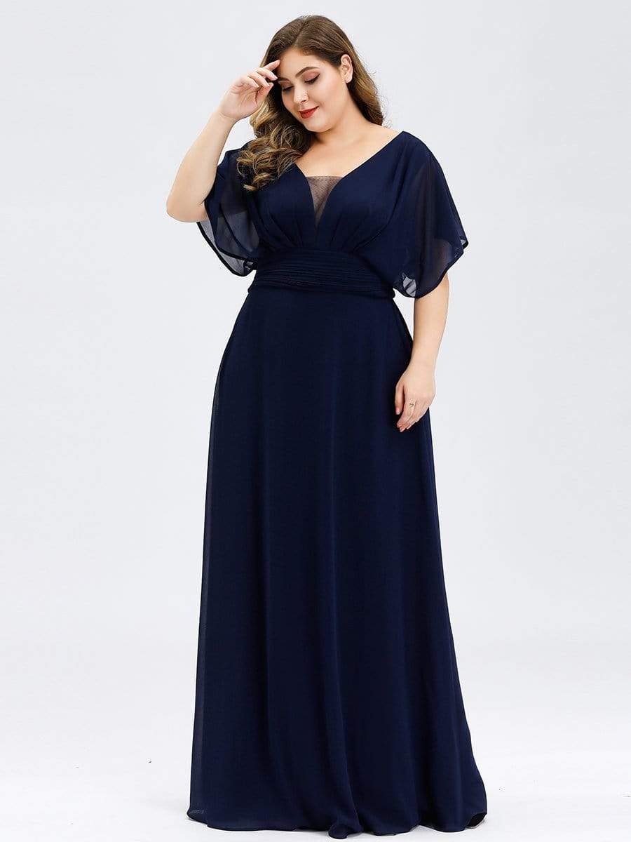 COLOR=Navy Blue | Plus Size Women'S A-Line Empire Waist Evening Party Maxi Dress-Navy Blue 4