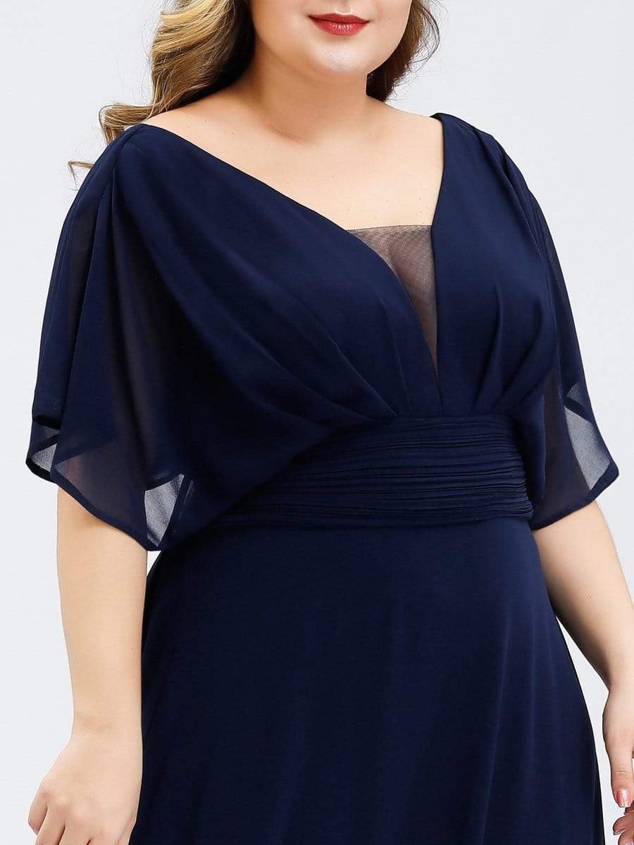 COLOR=Navy Blue | Plus Size Women'S A-Line Empire Waist Evening Party Maxi Dress-Navy Blue 5