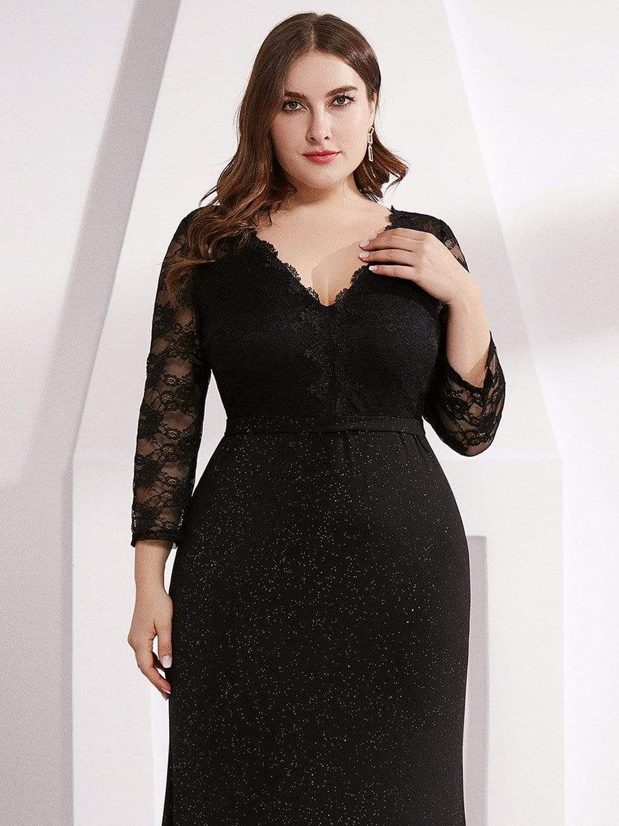 Evening Dresses with 3/4 Lace Sleeves Shiny Fishtail Plus Size - Ever Pretty AU Evening Dresses with 3/4 Lace Sleeves Shiny Fishtail Plus Size - Ever Pretty AU