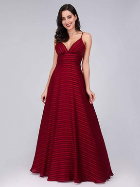 Color=Burgundy | Sexy V Neck Striped Chiffon Party Dress-Burgundy 3