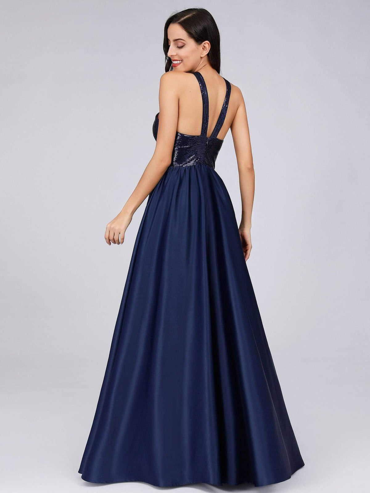 Color=Navy Blue | Cold Shoulder Sequin Prom Dresses For Women-Navy Blue 2