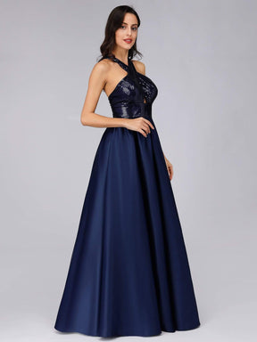 Color=Navy Blue | Cold Shoulder Sequin Prom Dresses For Women-Navy Blue 3