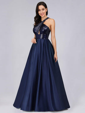 Color=Navy Blue | Cold Shoulder Sequin Prom Dresses For Women-Navy Blue 4