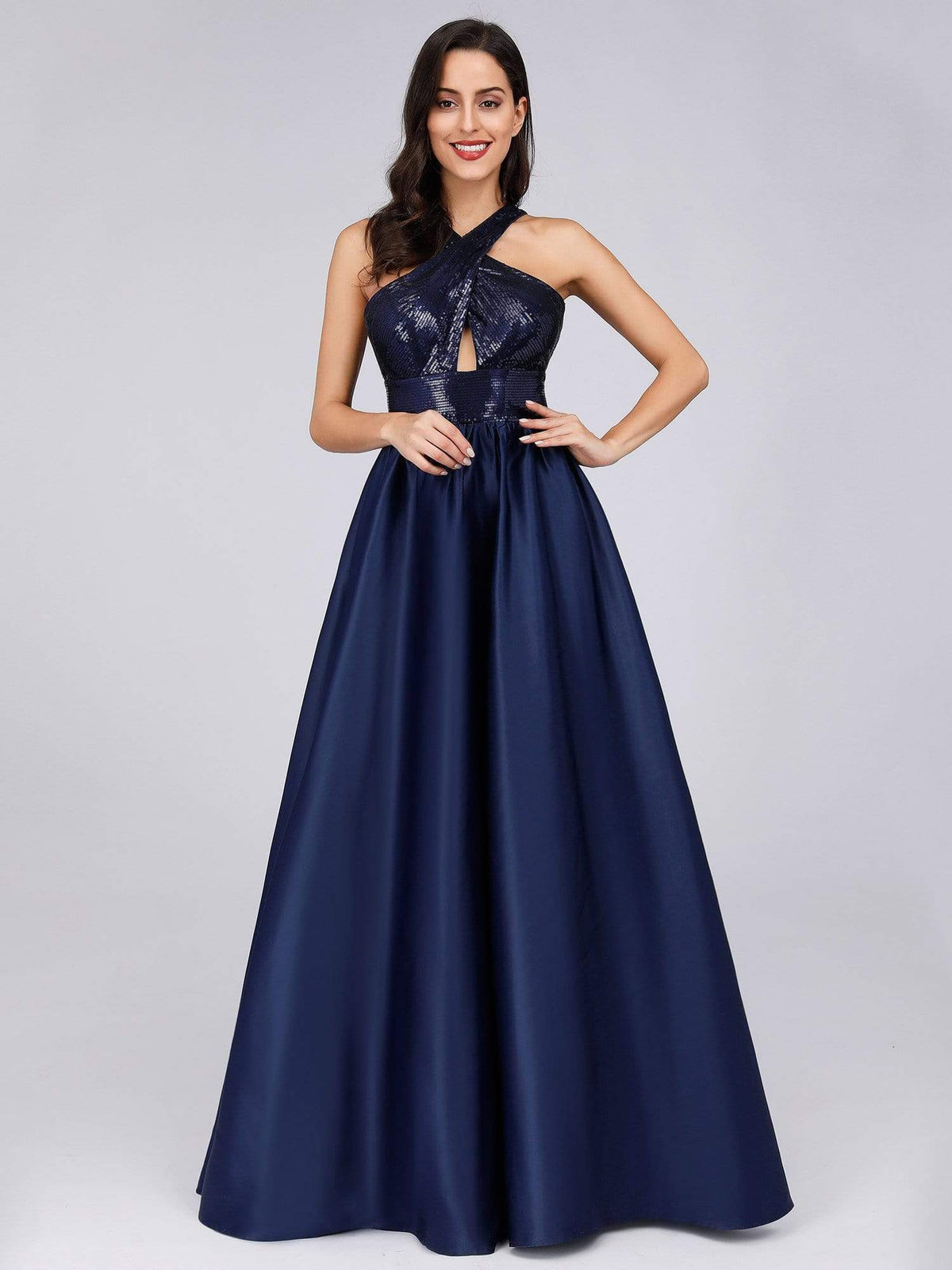 Color=Navy Blue | Cold Shoulder Sequin Prom Dresses For Women-Navy Blue 1