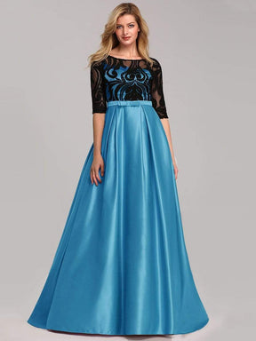 Color=Sky Blue | Women Lace Round Neck Formal Evening Dress-Sky Blue 1