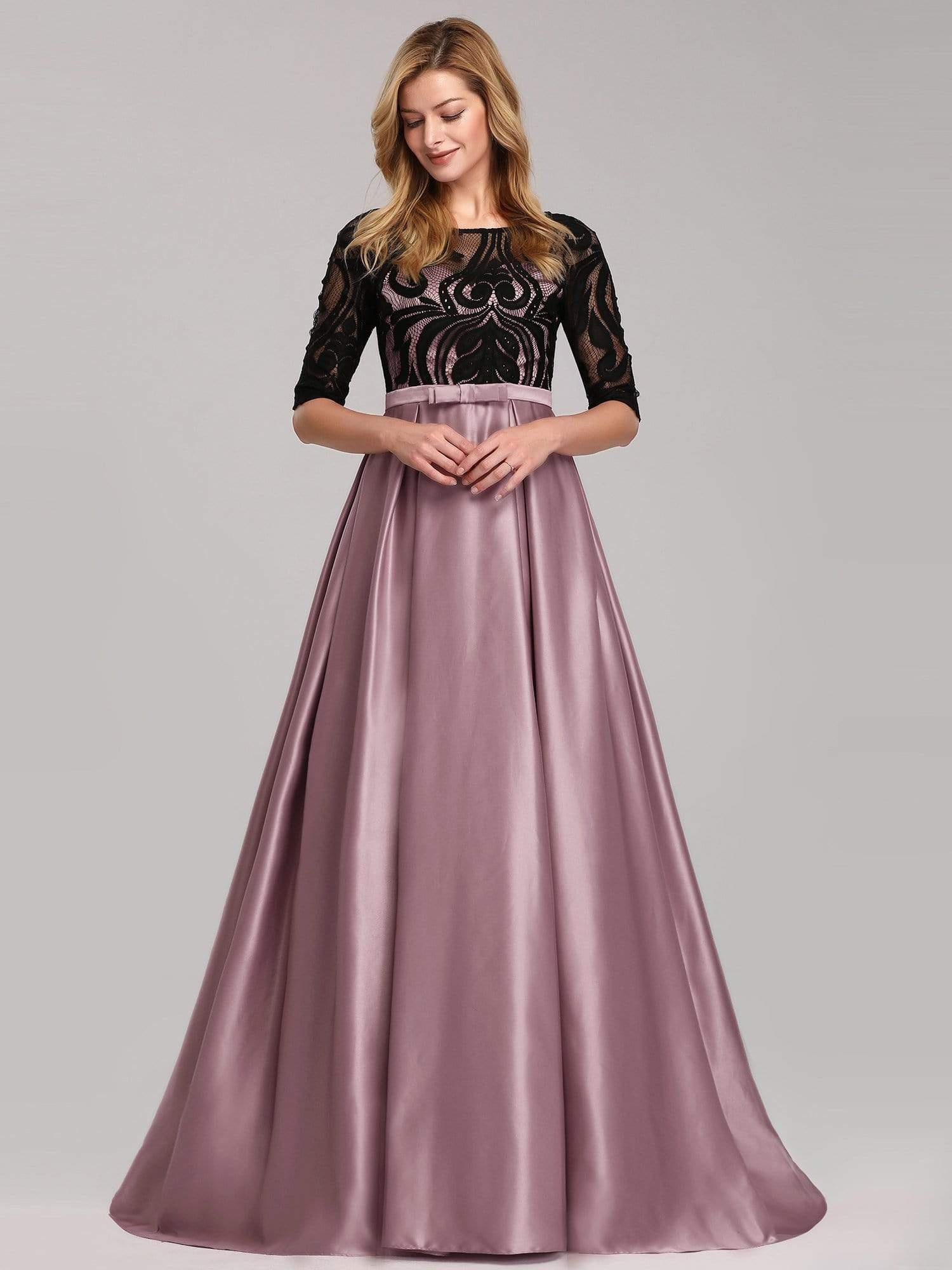 Formal Evening Gowns for Women Round Neck Lace Sleeve