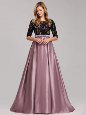 Color=Mauve | Women Lace Round Neck Formal Evening Dress-Mauve 4