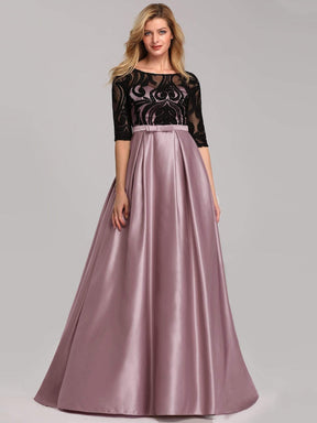 Color=Mauve | Women Lace Round Neck Formal Evening Dress-Mauve 5