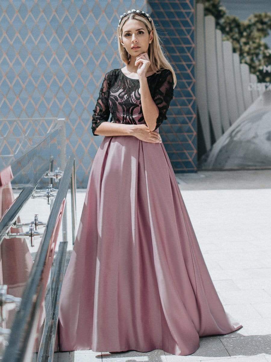 long round party dresses Modelyn Ladies' Solid Color Round Neck Lantern Sleeve Arabian Dress, Elegant Evening Party Maxi Modest Long Sleeve Dress Long Evening Dresses. pre-order