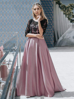 Color=Mauve | Women Lace Round Neck Formal Evening Dress-Mauve 1