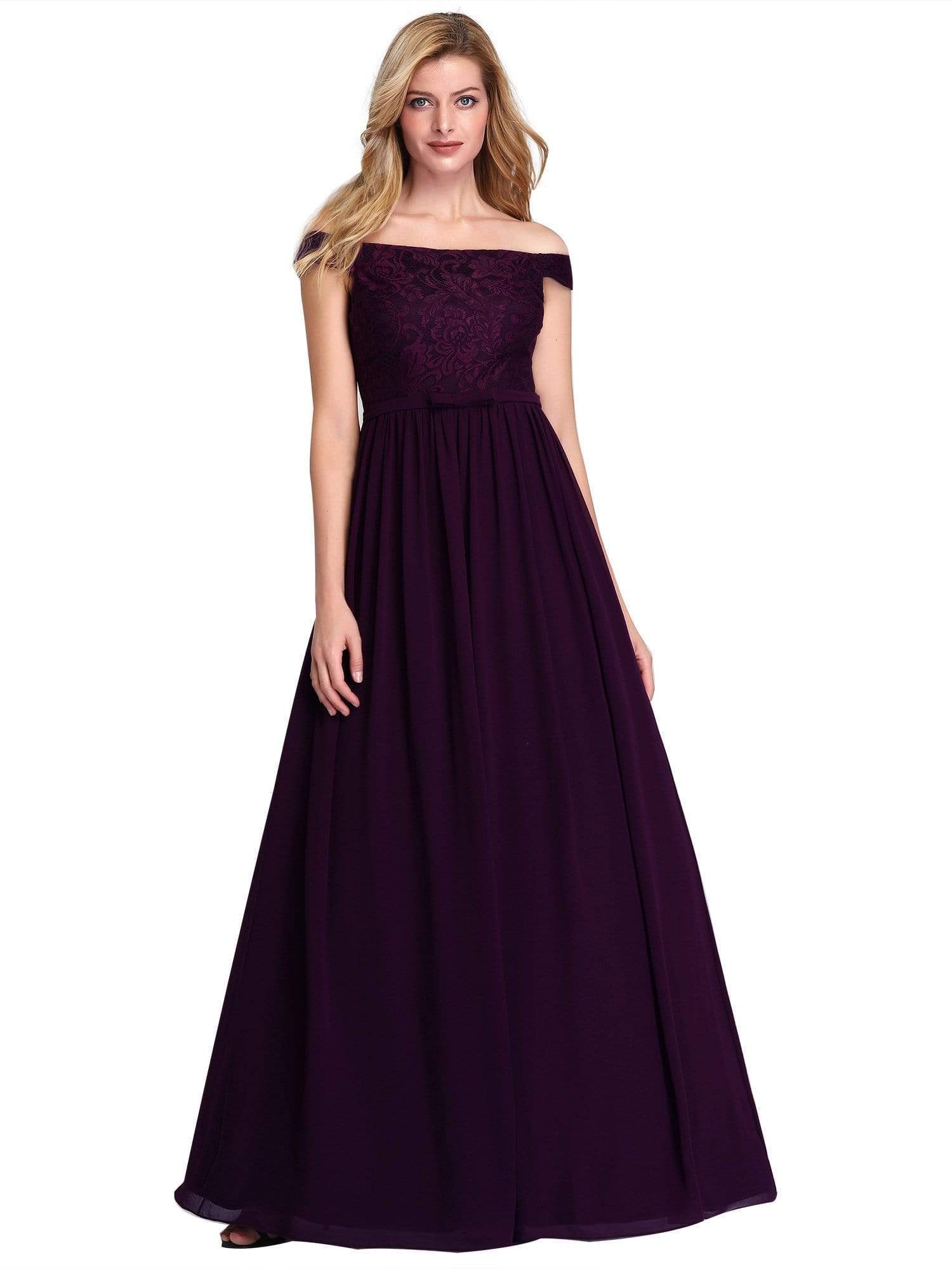 Color=Dark Purple | Women'S A-Line Off Shoulder Floor-Length Bridesmaid Dress-Dark Purple 6