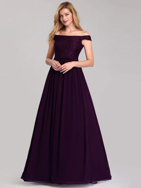 Color=Dark Purple | Women'S A-Line Off Shoulder Floor-Length Bridesmaid Dress-Dark Purple 4