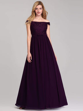 Color=Dark Purple | Women'S A-Line Off Shoulder Floor-Length Bridesmaid Dress-Dark Purple 1