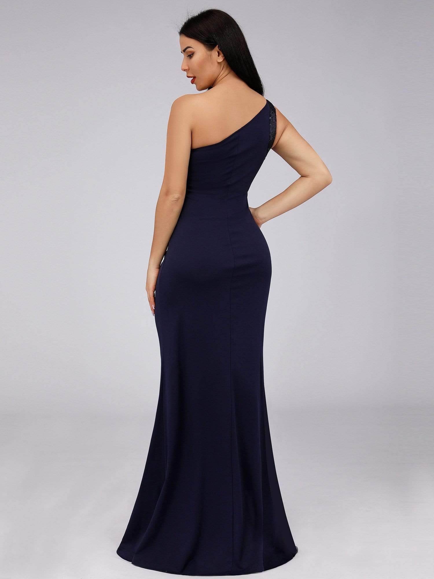 Color=Navy Blue | Women'S One Shoulder Side Split Sequin Dress Evening Dress-Navy Blue 5