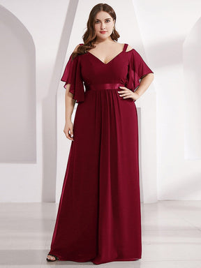 Color=Burgundy | Women'S Off Shoulder Floor Length Bridesmaid Dress With Ruffle Sleeves-Burgundy 4