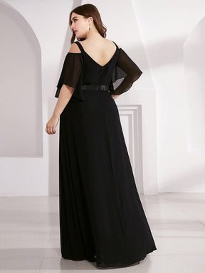 Color=Black | Women'S Off Shoulder Floor Length Bridesmaid Dress With Ruffle Sleeves-Black 5