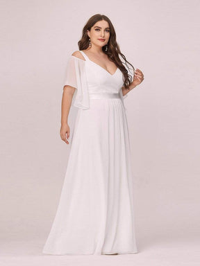 Color=Cream | Women'S Off Shoulder Floor Length Bridesmaid Dress With Ruffle Sleeves-Cream 3