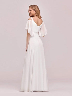 Color=Cream | Women'S Off Shoulder Floor Length Bridesmaid Dress With Ruffle Sleeves-Cream 2