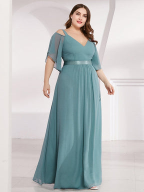 Color=Dusty Blue | Women'S Off Shoulder Floor Length Bridesmaid Dress With Ruffle Sleeves-Dusty Blue 4