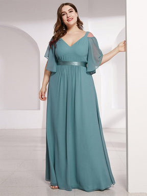 Color=Dusty Blue | Women'S Off Shoulder Floor Length Bridesmaid Dress With Ruffle Sleeves-Dusty Blue 6