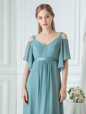 Color=Dusty Blue | Women'S Off Shoulder Floor Length Bridesmaid Dress With Ruffle Sleeves-Dusty Blue 3