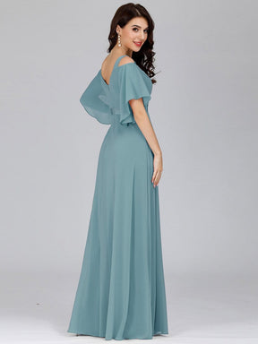Color=Dusty Blue | Women'S Off Shoulder Floor Length Bridesmaid Dress With Ruffle Sleeves-Dusty Blue 5