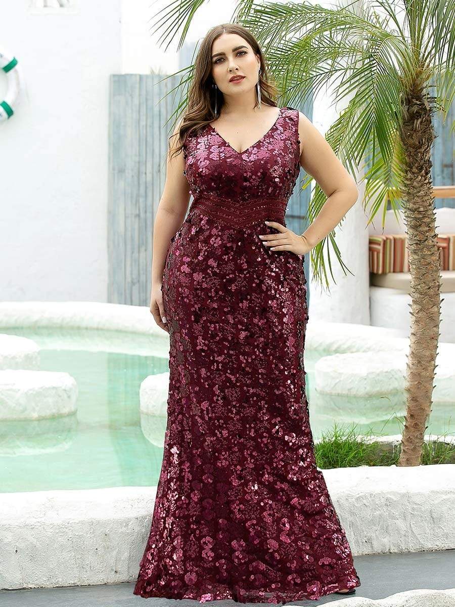 Color=Burgundy | Mermaid Sequin Dresses For Women-Burgundy 8