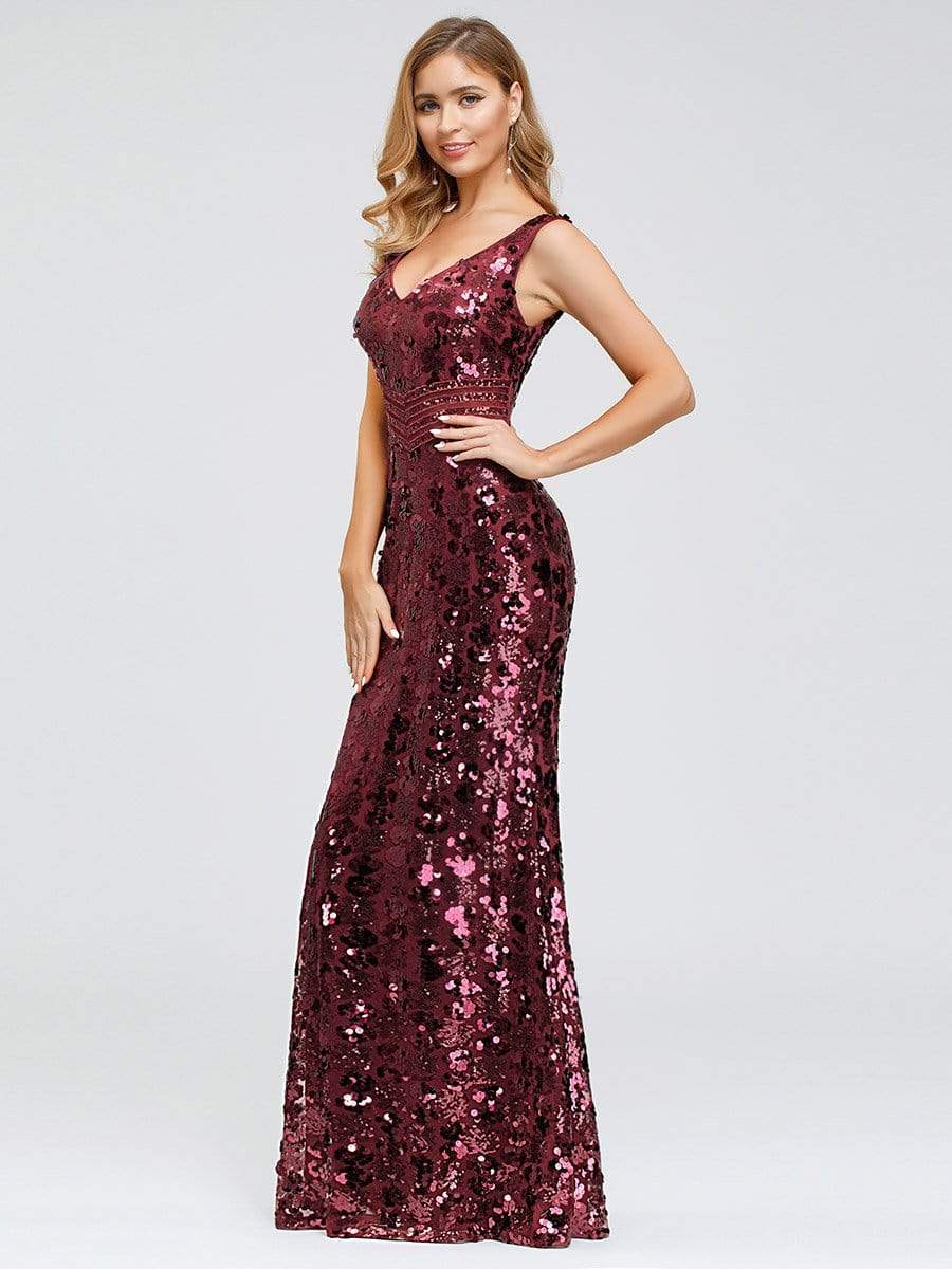 Color=Burgundy | Mermaid Sequin Dresses For Women-Burgundy 3