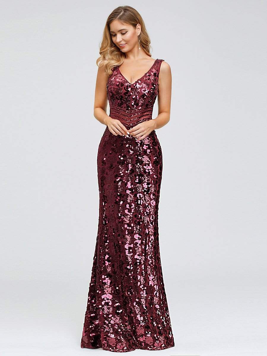 Color=Burgundy | Mermaid Sequin Dresses For Women-Burgundy 4