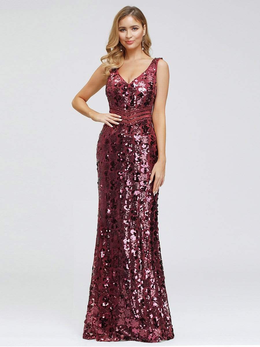 Color=Burgundy | Mermaid Sequin Dresses For Women-Burgundy 1