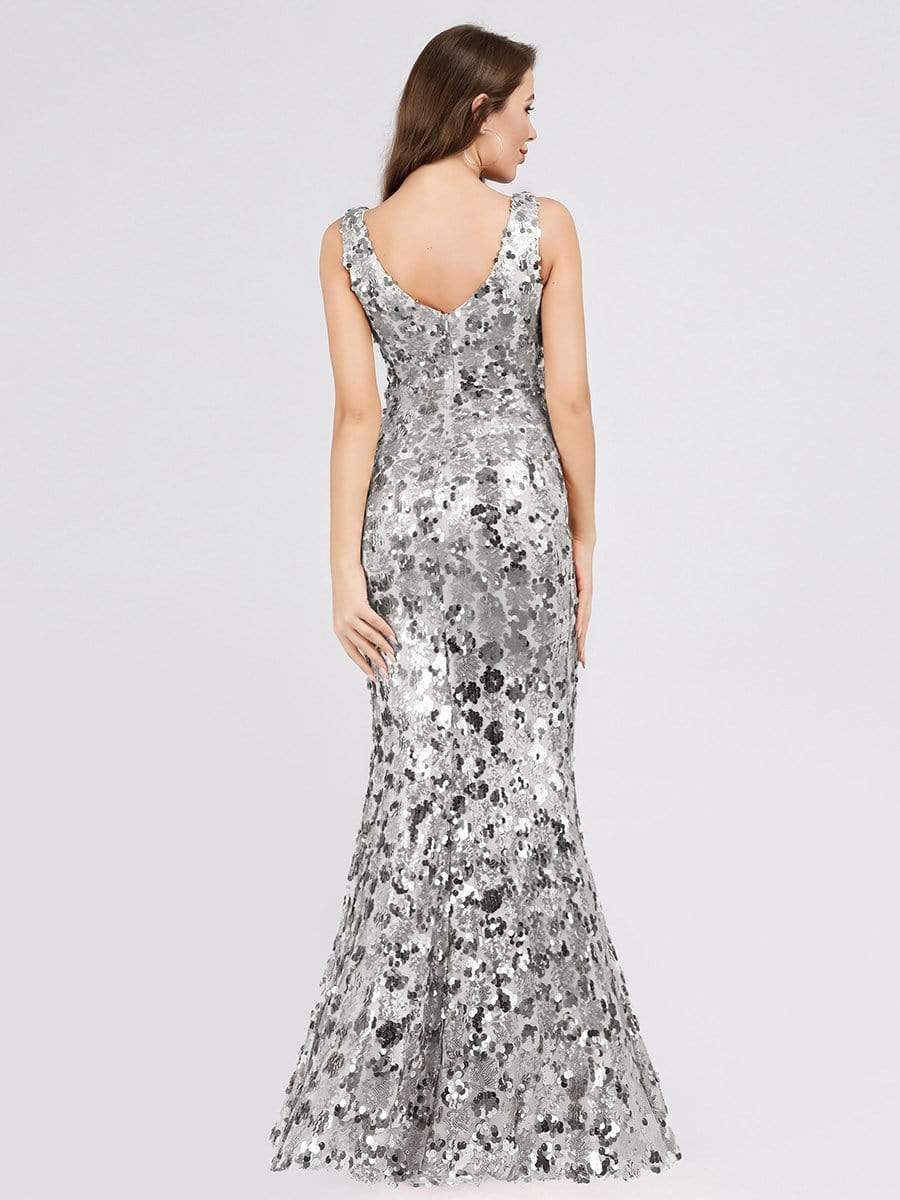 Color=Grey | Mermaid Sequin Dresses For Women-Grey 2
