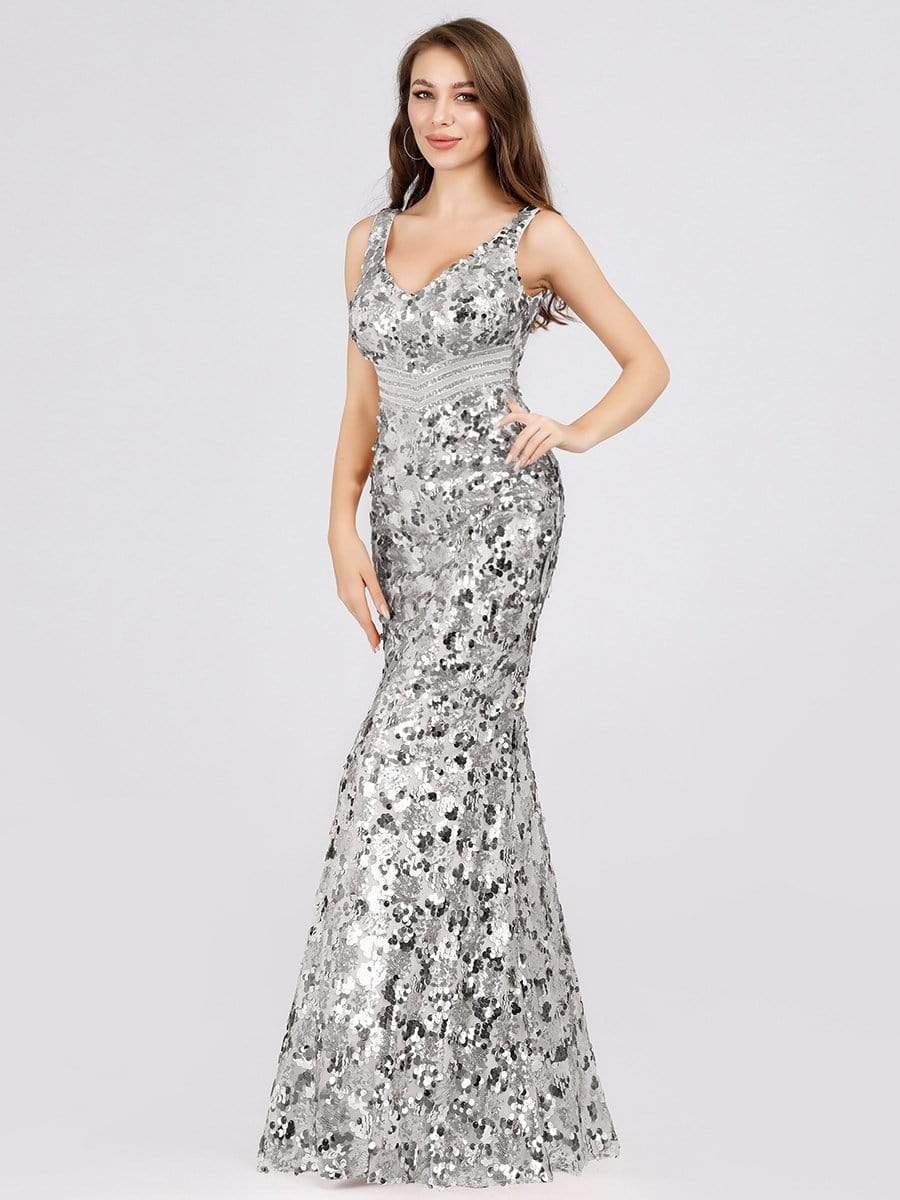Color=Grey | Mermaid Sequin Dresses For Women-Grey 3