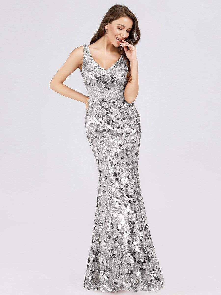 Color=Grey | Mermaid Sequin Dresses For Women-Grey 4