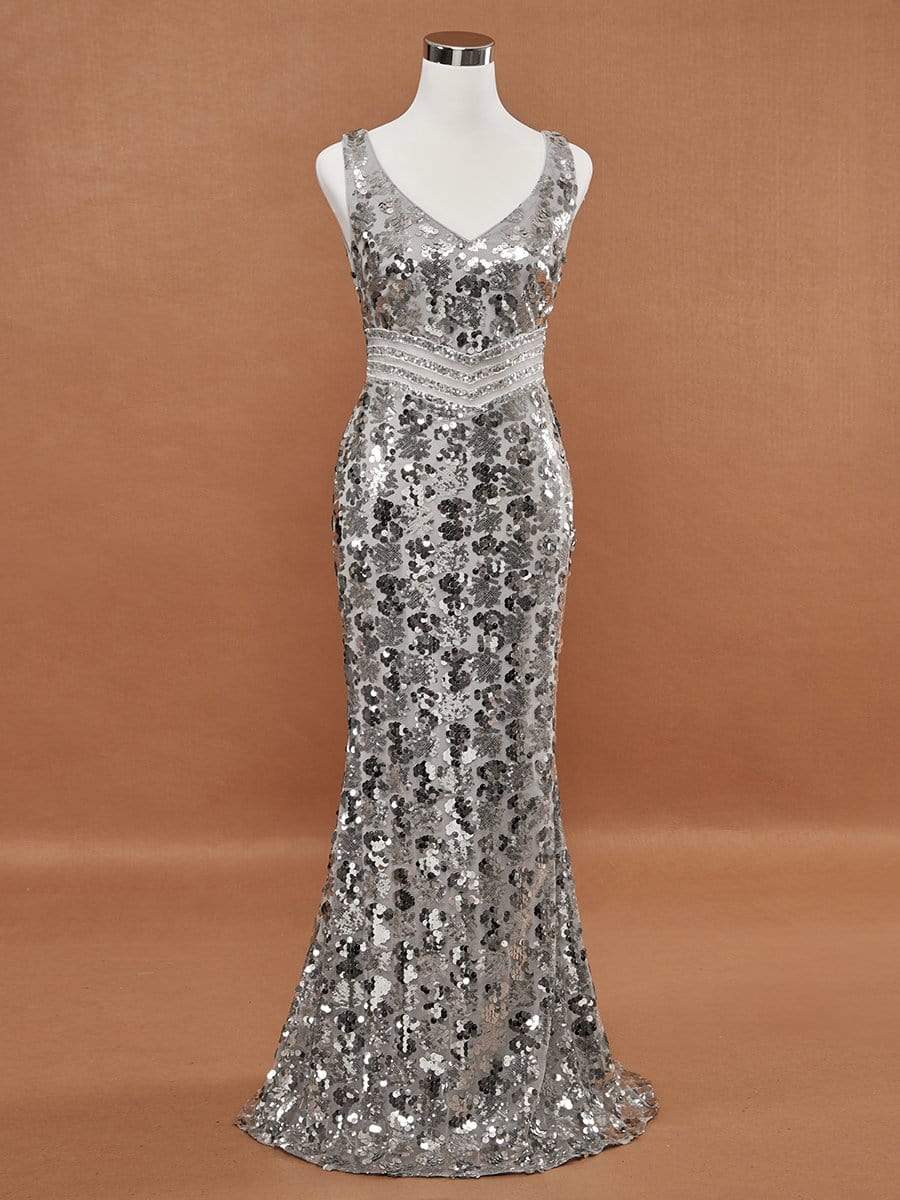 Color=Grey | Mermaid Sequin Dresses For Women-Grey 6