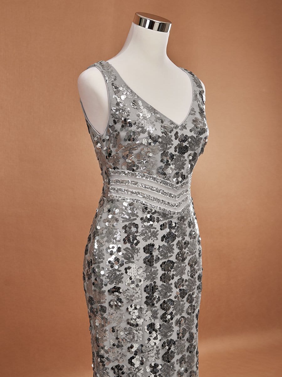 Color=Grey | Mermaid Sequin Dresses For Women-Grey 7