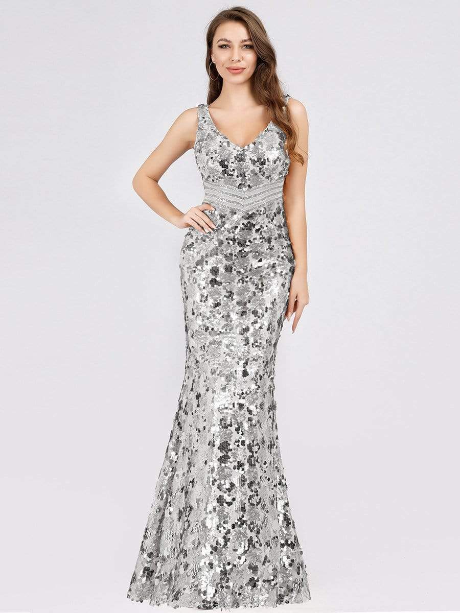 Color=Grey | Mermaid Sequin Dresses For Women-Grey 1