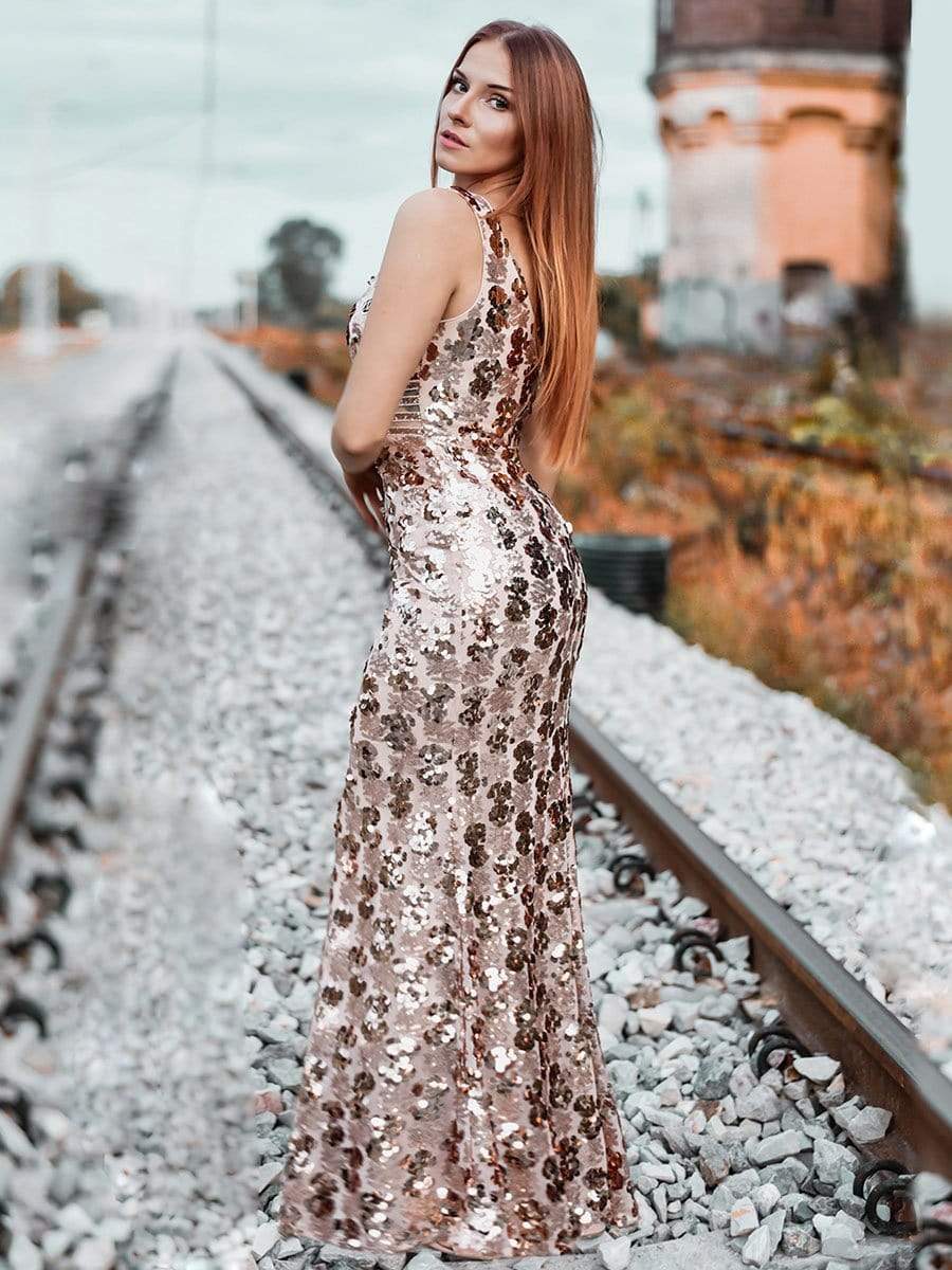 COLOR=Rose Gold | Mermaid Sequin Dresses For Women-Rose Gold 12