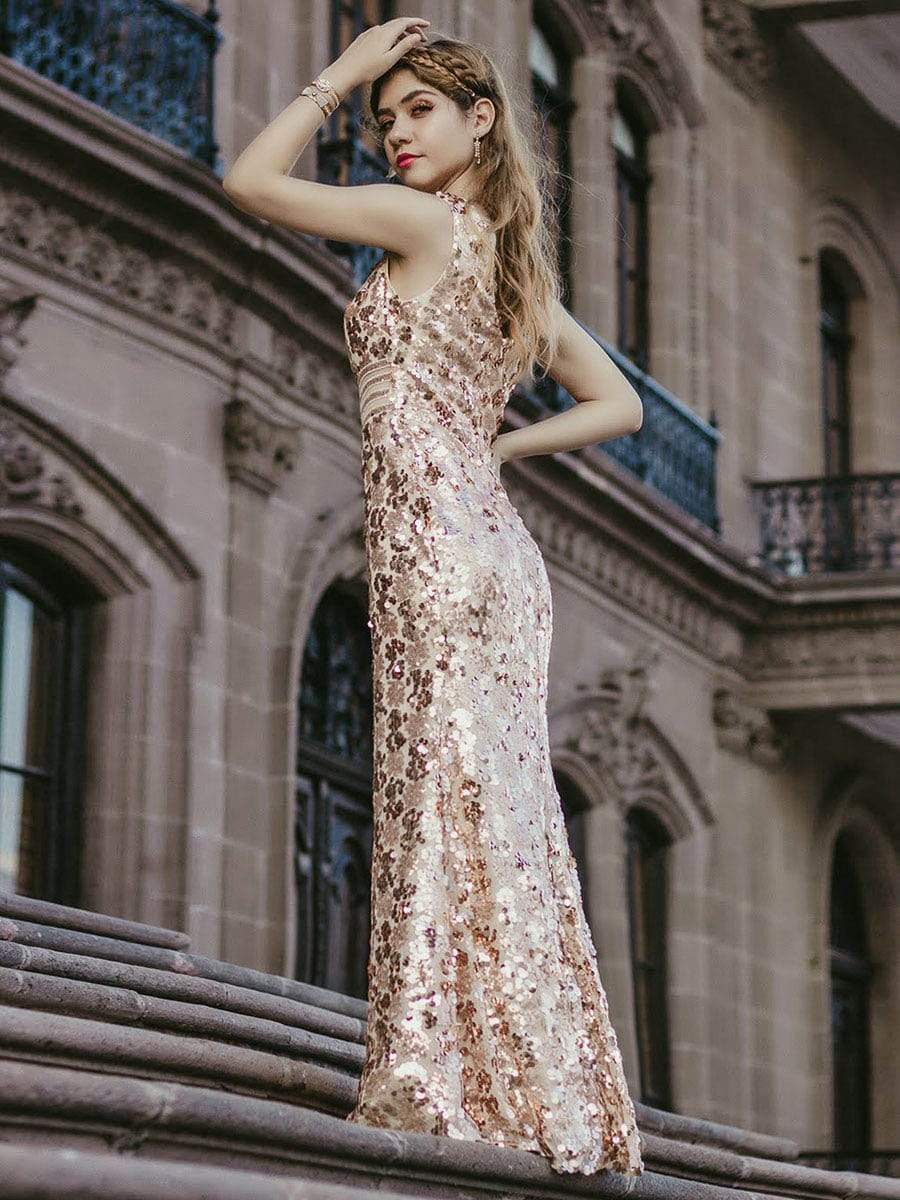 COLOR=Rose Gold | Mermaid Sequin Dresses For Women-Rose Gold 15