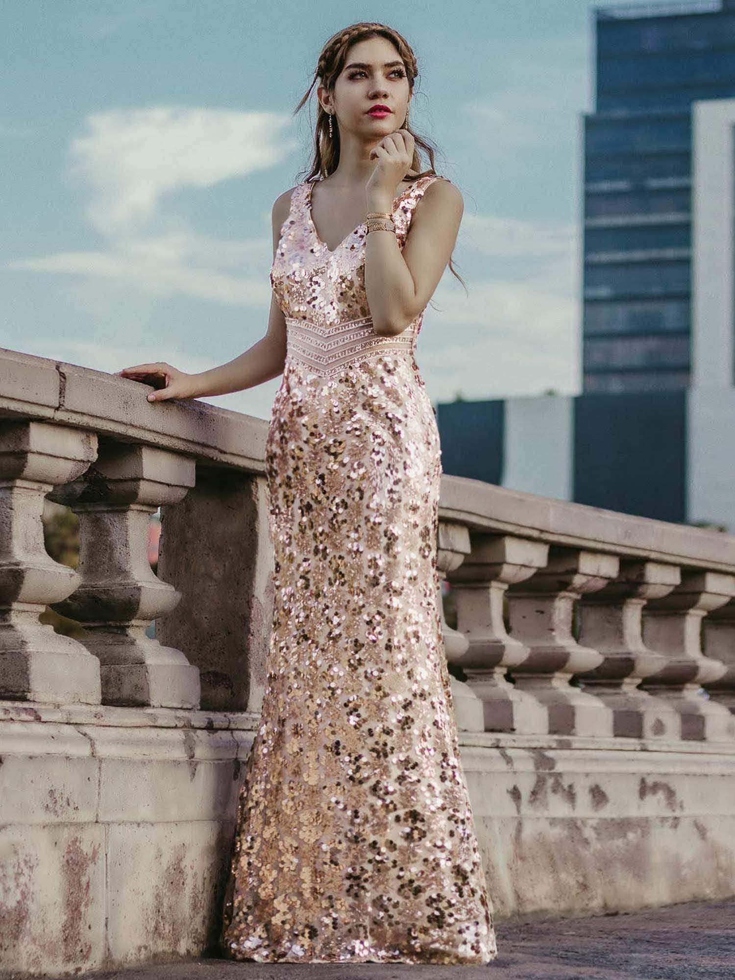 COLOR=Rose Gold | Mermaid Sequin Dresses For Women-Rose Gold 17