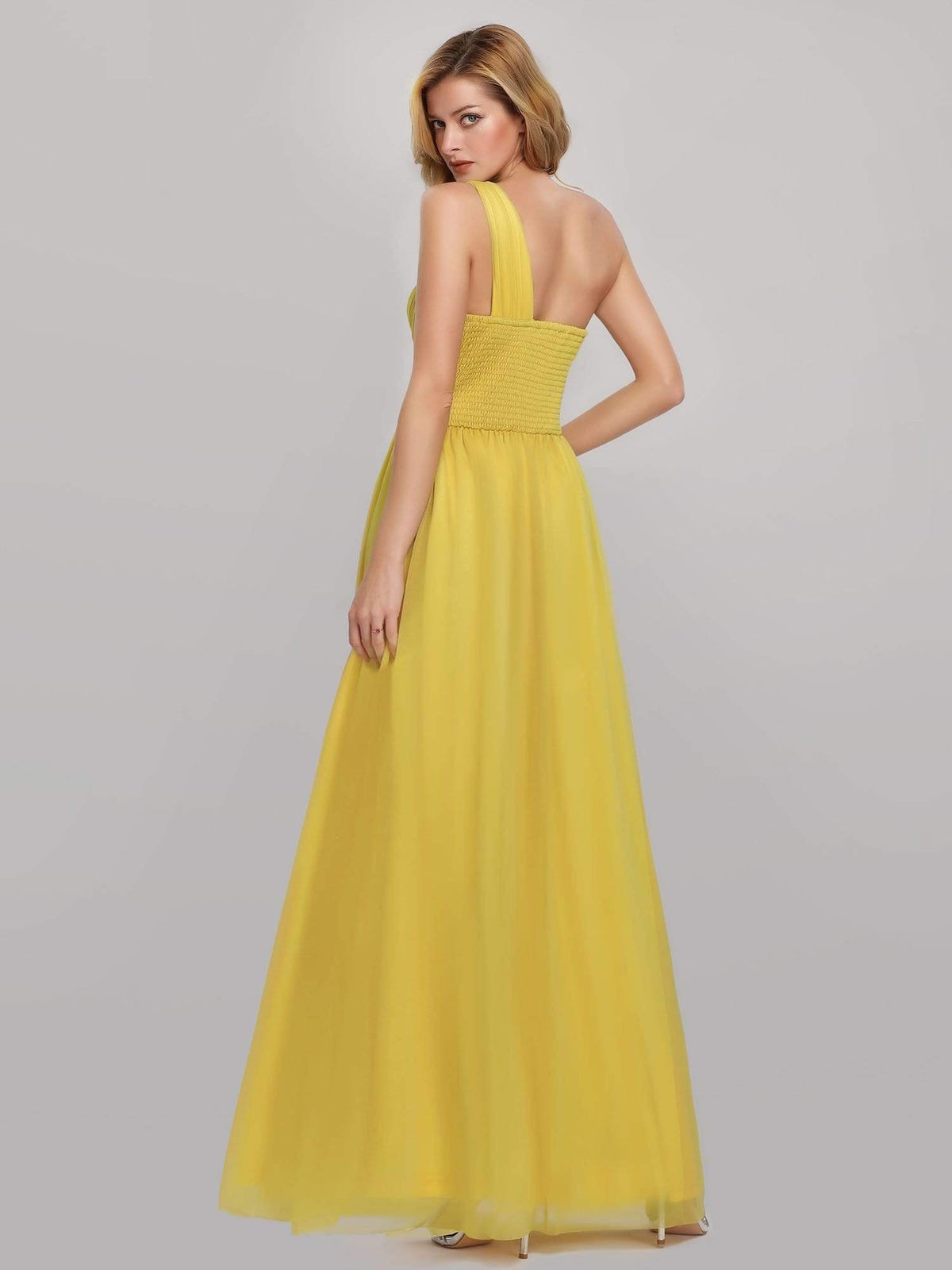 Color=Yellow | Women'S A-Line One Shoulder High Slit Bridesmaid Dress-Yellow 2