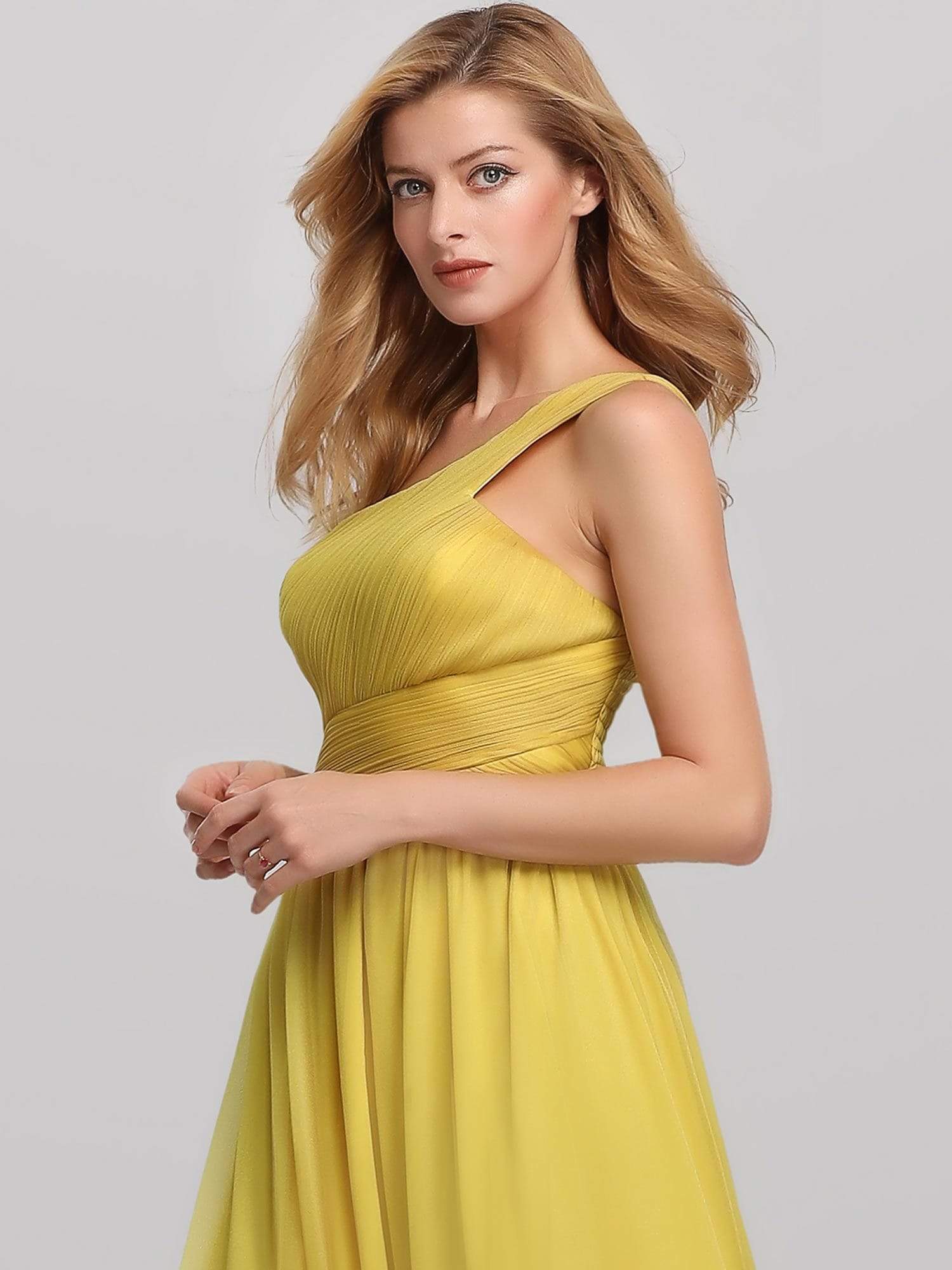 Color=Yellow | Women'S A-Line One Shoulder High Slit Bridesmaid Dress-Yellow 5